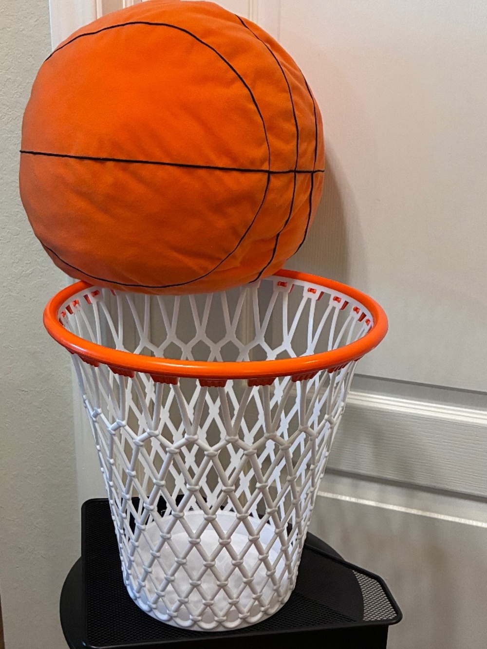 Basketball Hoop Trash Can & Large IKEA Plush Basketball Pillow